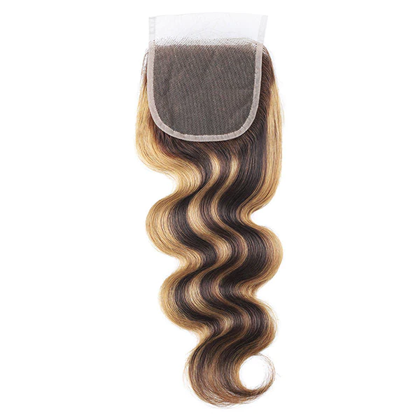 Ishow Body Wave Highlight P4/27 Color Lace Closure Brazilian Hair Transparent Lace Closure Natural Hairline Pre Plucked
