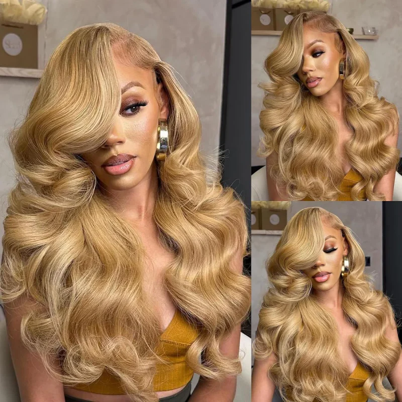 Ishow PPB™ Ready To Wear Light #27 Honey Blonde Colored Human Hair Wigs Body Wave HD Lace Frontal Wigs