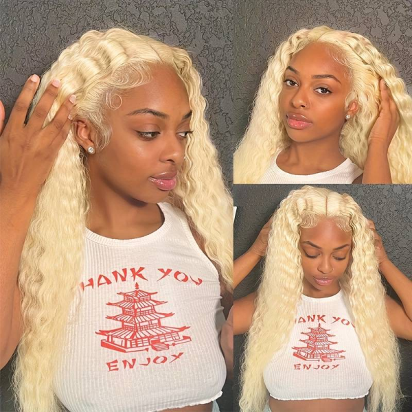 Ishow 613 Deep Wave Wig Blonde Human Hair Lace Front Wigs HD Transparent 13x4 Lace Front Wig
