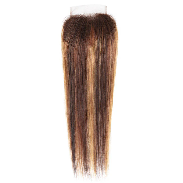 Ishow Body Wave/Straight Hair Highlight P4/27 Color Lace Closure Brazilian Hair Transparent Lace Closure Natural Hairline Pre Plucked