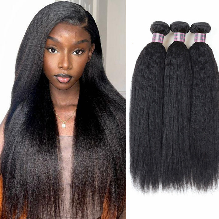 Model With Straight Black Human Hair Bundles On the Side