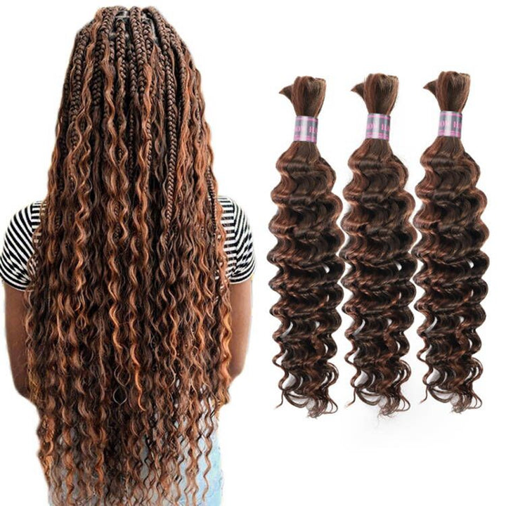 Ishow Bulk Human Hair For Braiding Highlight #4/30 Piano Color Deep Wave Boho Knotless Braids Hair Bundles No Weft