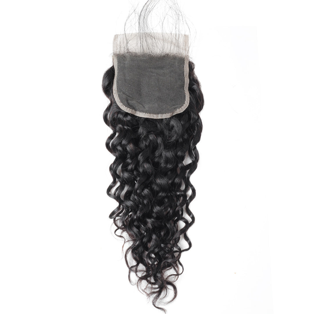 Peruvian Water Wave Hair Weave 4 Bundles With Lace Closure Free Part Remy Human Hair Extensions Natural Color Hair Bundles