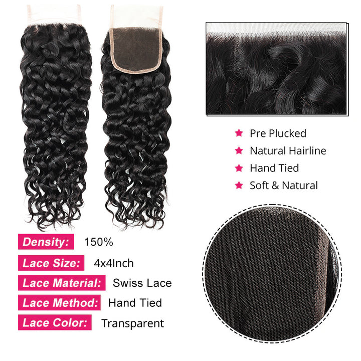 4X4 Lace Closure With Defined Water Wave Curls and Natural Baby Hair