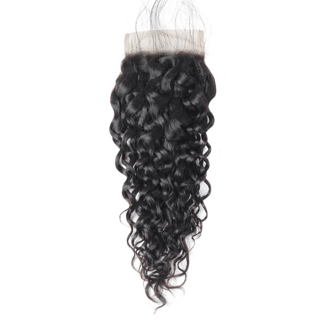 Water Wave Hair Extensions Natural Black Color Indian Ishow Virgin Human Hair Weave 4 Bundles With 4*4 Lace Closure