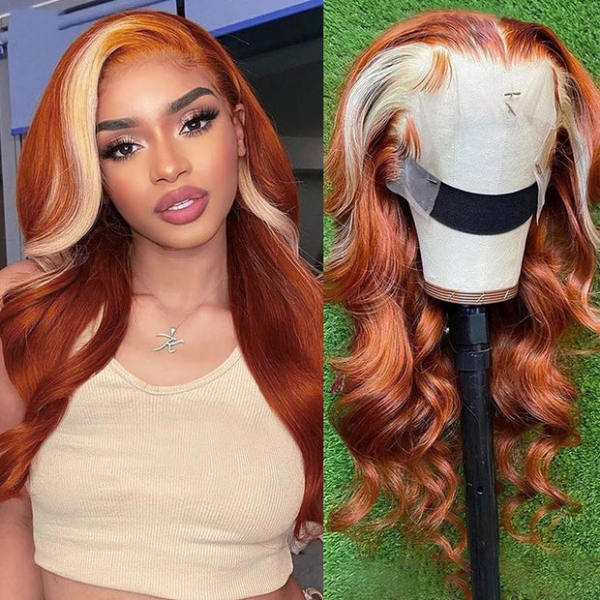 Ginger Blonde Lace Front Wig Body Wave Human Hair Wigs 200% Density  HD Lace Wigs