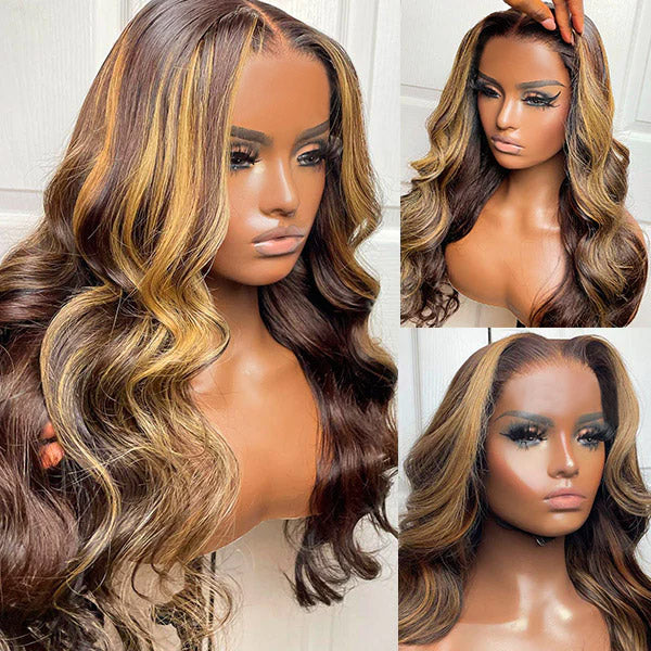 [20"=109]Ishow P4/27 Balayage Highlight Wigs Body Wave Lace Closure Wigs Pre Cut Lace Wig