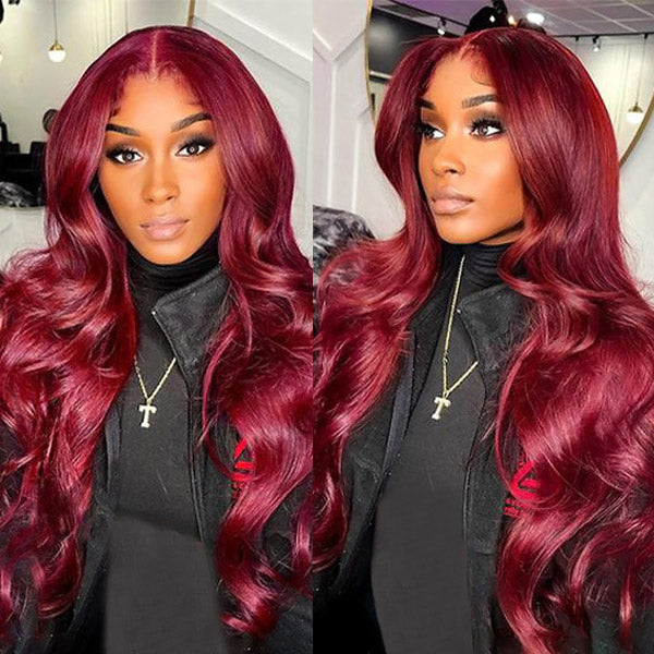 Ishow Burgundy Lace Front Wigs 99J Body Wave Wear and Go Wig Colored Glueless Human Hair Wig PPB™ Invisible Knots Pre Plucked