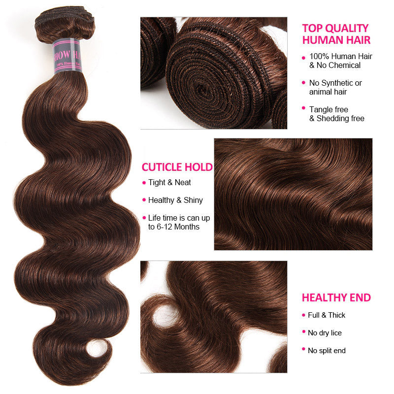 Ishow Natural Brown Body Wave 4 Bundles 100% Virgin Human Hair Extension