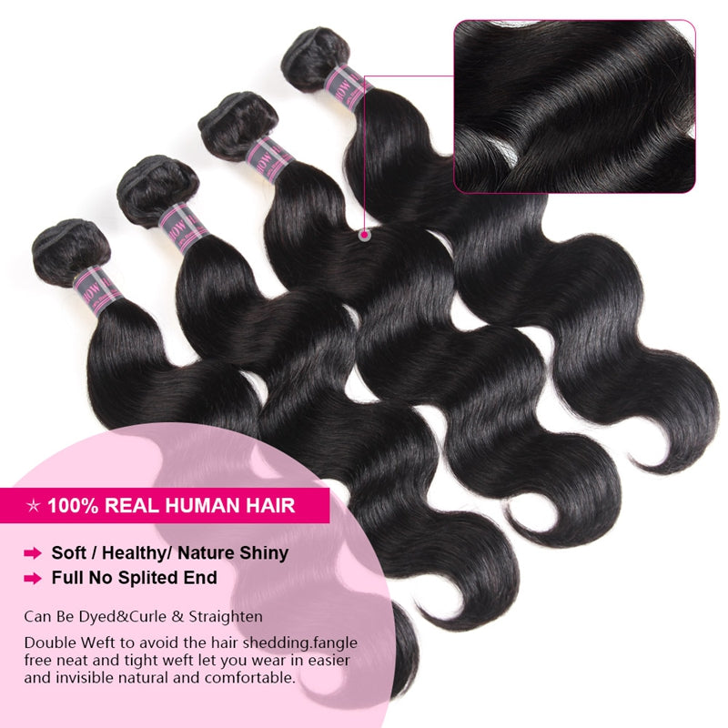 Ishow Body Wave Human Hair 4 Bundles With 2x6 Lace Closure Brazilian Hair Bundles With Closure