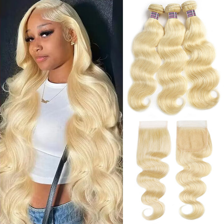 Ishow Brazilian 613 Blonde Hair Body Wave 3 Bundles With Lace Closure