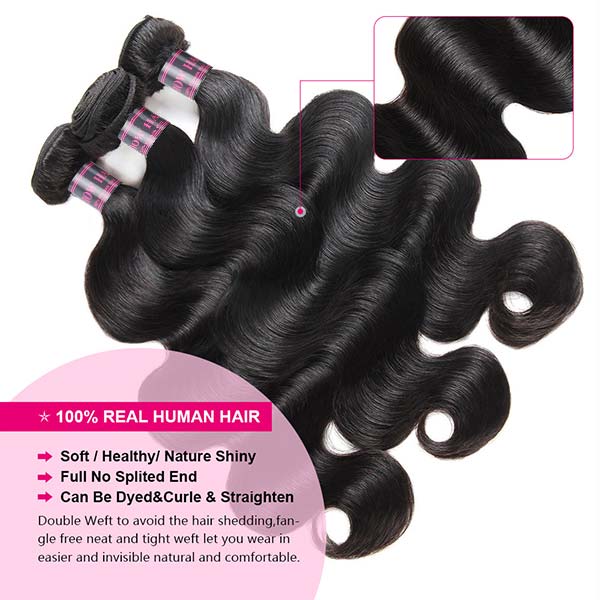Body Wave Hair Bundles with Closure Brazilian Human Hair 3 Bundles with 4x4 Lace Closure