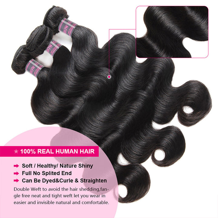 Ishow Hair Brazilian Body Wave Hair 3 Bundles With 2x6 Lace Closure Human Hair Bundles With Closure