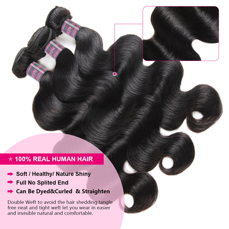 Virgin Indian Body Wave Hair 3 Bundles with 360 Lace Frontal Ishow Hair