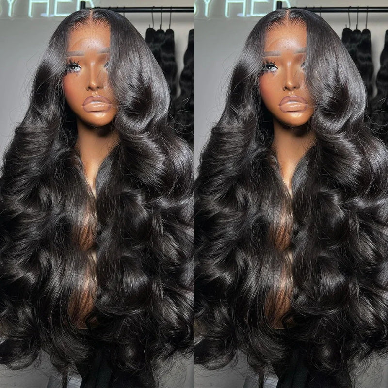 Gorgeous Body Wave Natural Black Wig Displayed On Mannequin With 5X5 Lace Closure