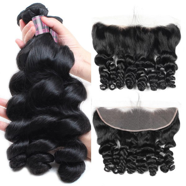 Lace Frontal Closure with Bundles Indian Loose Wave Hair 3 Bundles with 13x4 Lace Frontal Closure
