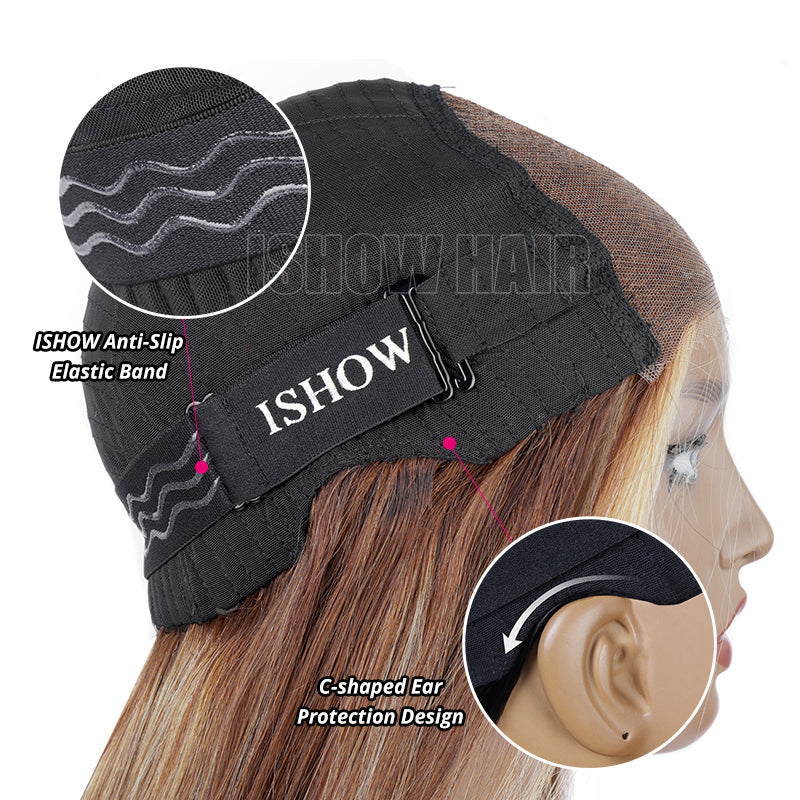 Ishow PPB™ Invisible Knots Deep Wave Wig P4/27 Highlights Wigs Lace Closure Wigs Human Hair Pre Cut Wigs