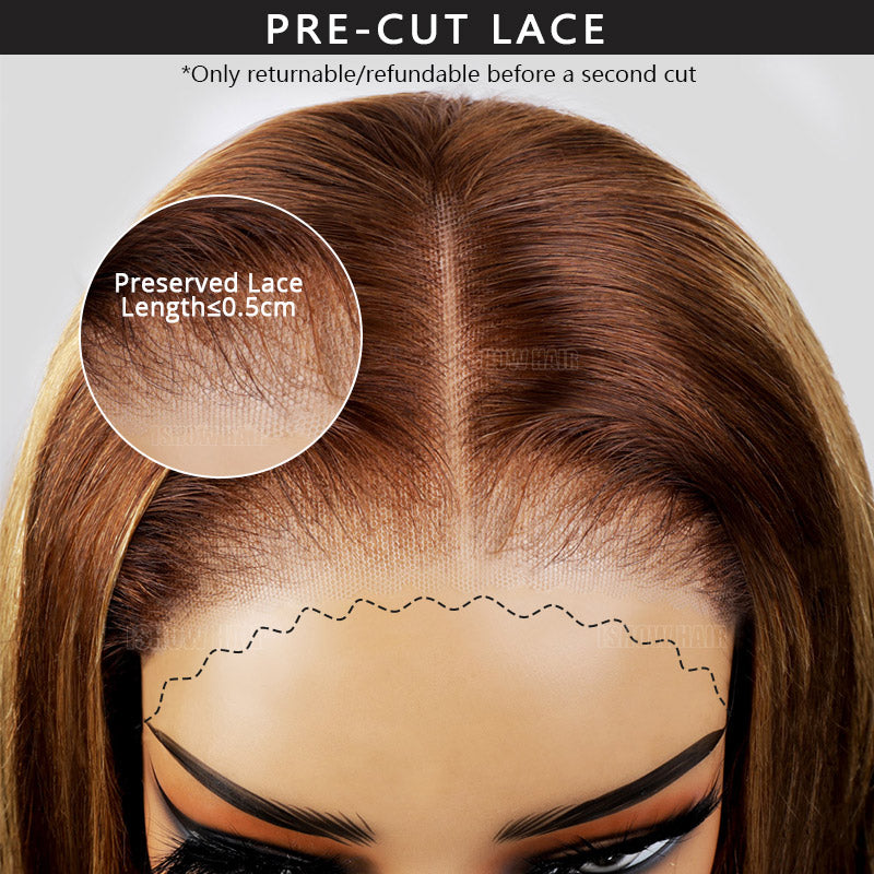 Ishow PPB™ Invisible Knots Highlighted Honey Blonde Wigs Glueless Kinky Straight 5x5 Lace Closure Wig Pre Cut Wigs