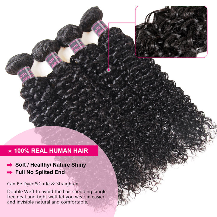 Peruvian Curly Ishow Remy Human Hair 4 Bundles With 13*4 Lace Frontal Closure 100% Human Hair Bundles Weave