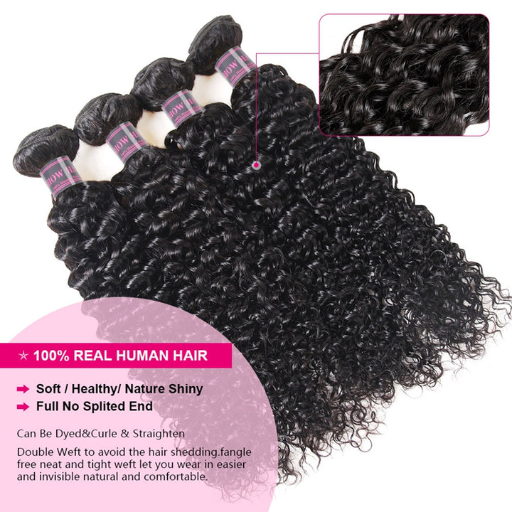 Ishow Hair Brazilian Curly Hair Weave 4 Bundles With 4x4 Lace Closure - IshowHair