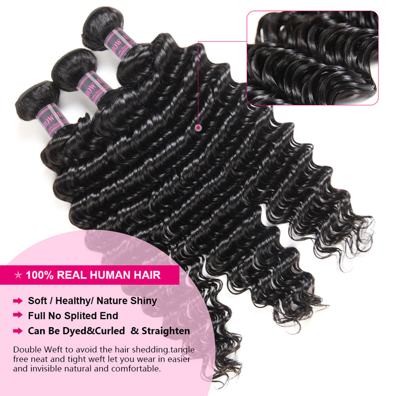 Deep Wave 3 Bundles Ishow Virgin Peruvian Human Hair Extensions - IshowHair