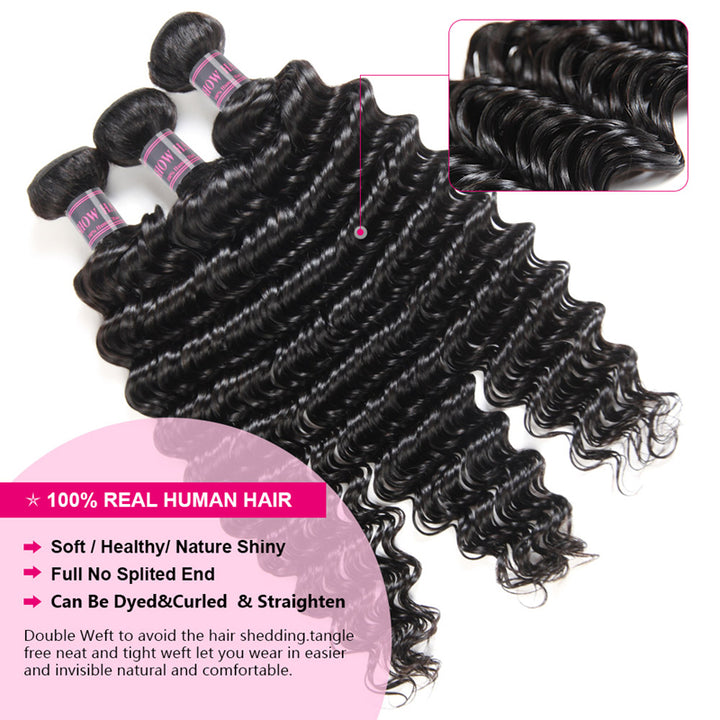 Deep Wave 3 Bundles Ishow Virgin Peruvian Human Hair Extensions - IshowHair