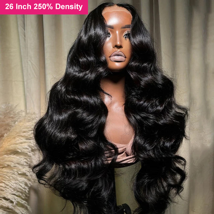 250% Density 26-Inch Body Wave Lace Front Wig in Natural Black On Mannequin