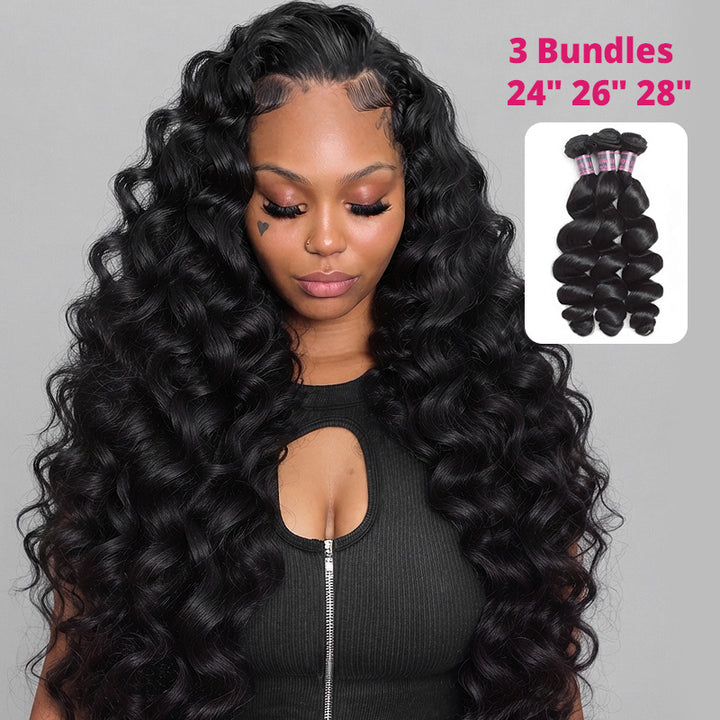 3 Bundles 24 26 28 Inch Loose Wave Hair Bundles, It Is Double Weft And Thick Ends