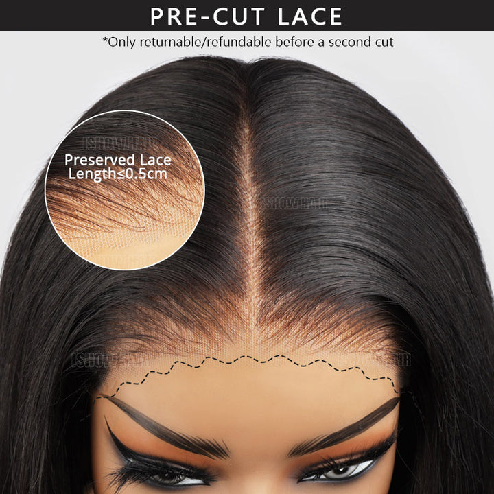 Close-Up Of A Pre Cut Lace Wig With Preserved Lace Lengths Highlighted