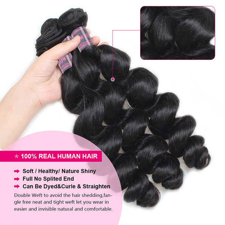 Peruvian Hair Loose Wave 3 Bundles with 13x4 Ear to Ear Lace Frontal Closure