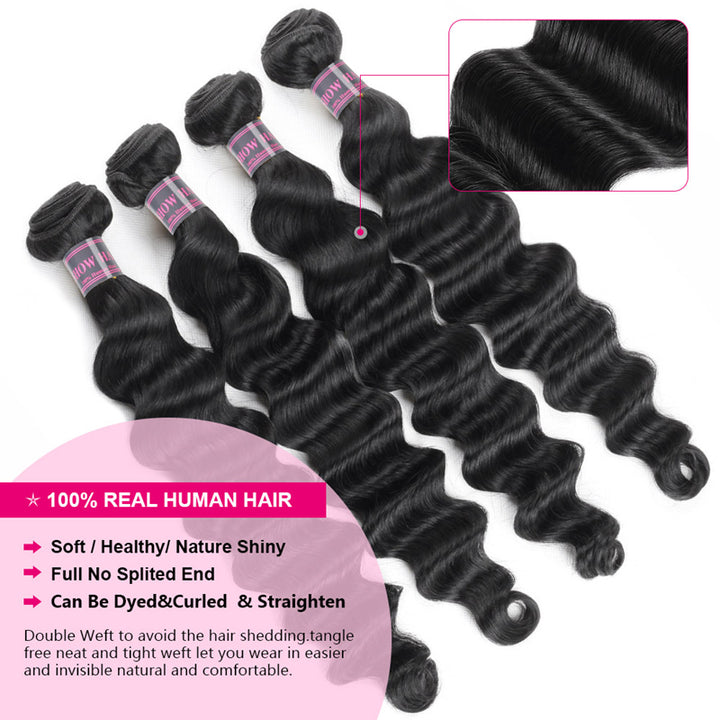 Brazilian Loose Deep Wave Hair Bundles With 13x4 Ear To Ear Lace Frontal Closure - IshowHair