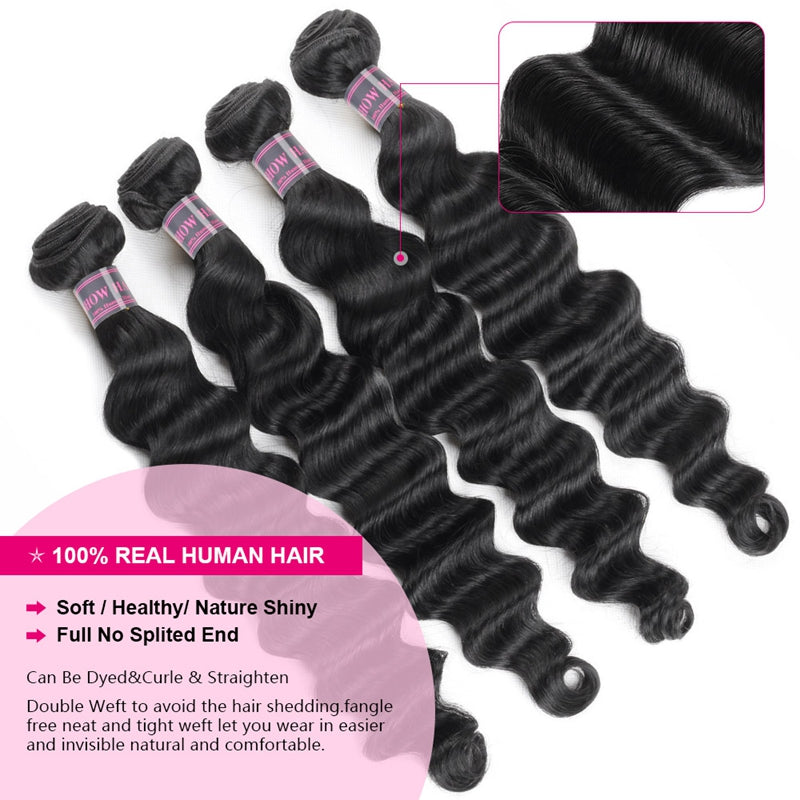 Ishow Loose Deep Wave Bundles With Closure Brazilian Human Hair 4 Bundles With 2x6 Lace Closure