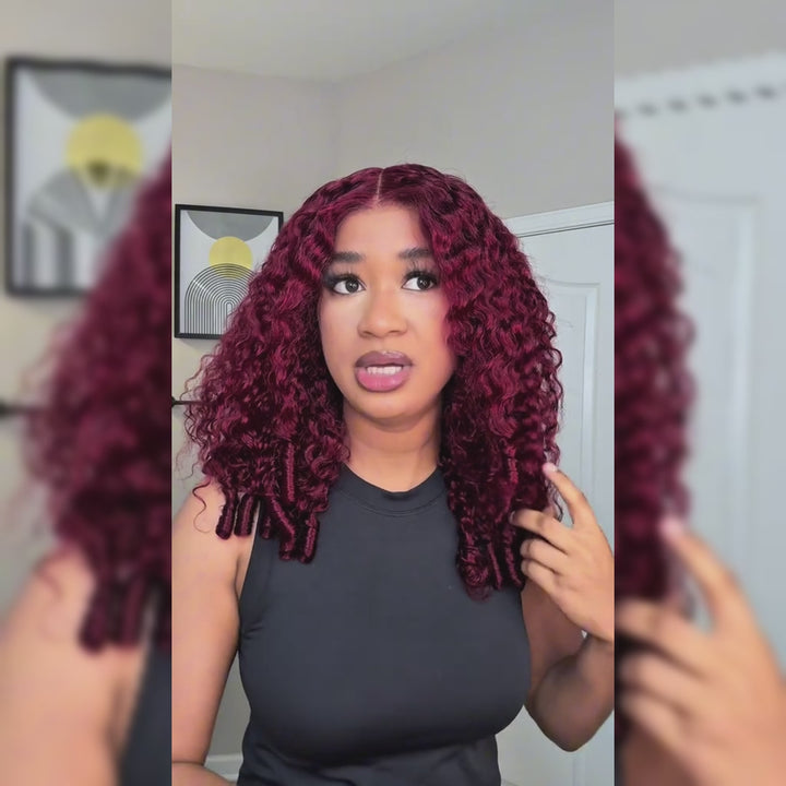 Ishow Burgundy #99J Human Hair Bundles Burmese Curly 3 Bundles Human Hair Weave