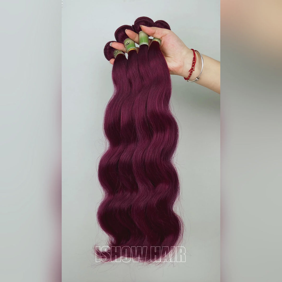 Ishow 15A Raw Human Hair Bundles 99J Burgundy Body Wave Premium Human Hair Bundles 100% Unprocessed Virgin Human Hair