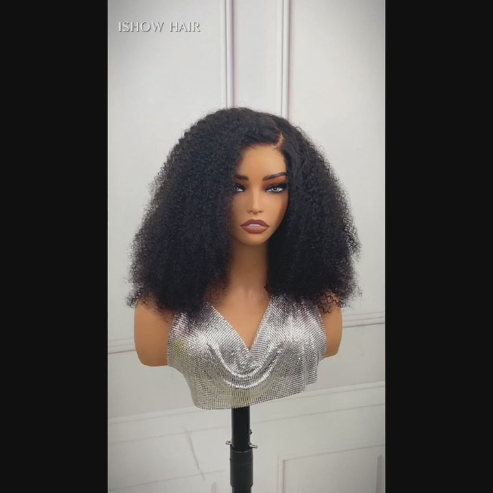 Ishow PPB™ Ready To Wear Kinky Curly C Part Invisible Knots Pre-Cut HD Lace Glueless Wigs Pre Plucked