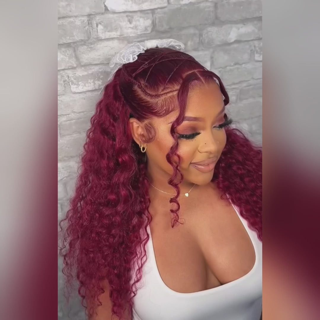 99J Burgundy Bundles with Closure Brazilian Deep Wave Human Hair Bundles with Closure