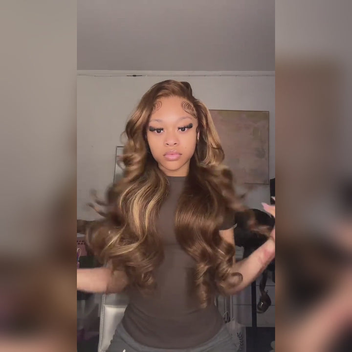 Ishow Honey Blonde Highlight Hair Bundles Brazilian Body Wave Human Hair Weave 3 Bundles P4/27