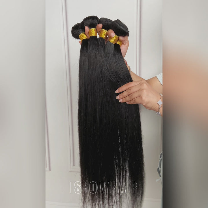 Ishow Beauty Factory Straight Human Hair Weave Bundles, 100% Unprocessed Human Hair