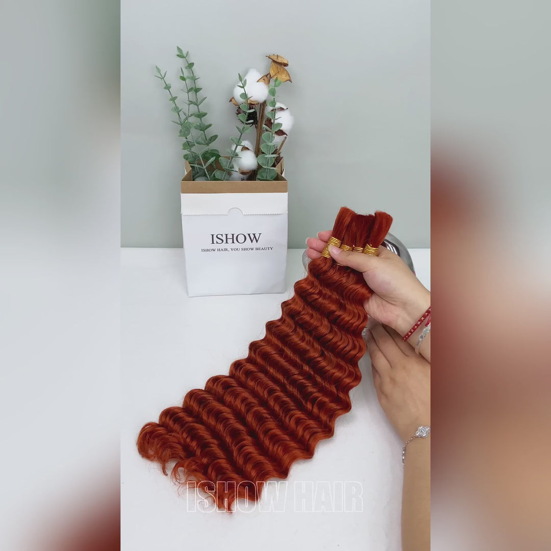 Ishow 15A Grade Best Quality Human Hair Bulk For Boho Braids 350# Ginger Color Human Hair Extensions