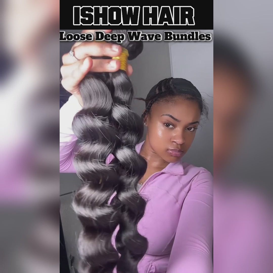 Ishow Brazilian Loose Deep Wave Bundles Remy Human Hair Weave 3 Bundles