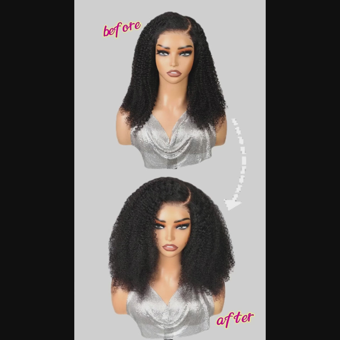 Ishow PPB™ Ready To Wear Kinky Curly C Part Invisible Knots Pre-Cut HD Lace Glueless Wigs Pre Plucked