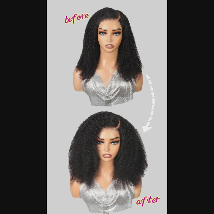 Ishow PPB™ Ready To Wear Kinky Curly C Part Invisible Knots Pre-Cut HD Lace Glueless Wigs Pre Plucked