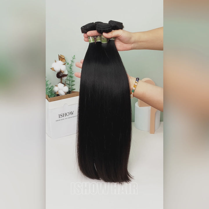 Ishow 15A Premium Human Hair Bundles 1B Color Straight Raw Human Hair Bundles 100% Unprocessed Virgin Human Hair