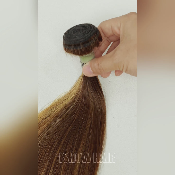 Ishow 100% Unprocessed Raw Human Hair Bundles 15A Premium Human Hair Bundles P4/27 Honey Blonde Straight Hair