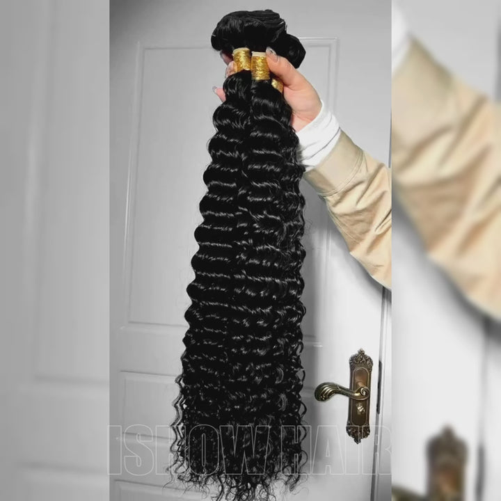 Ishow Beauty Factory Deep Wave Human Hair Bundles, 100% Unprocessed Hair Extensions