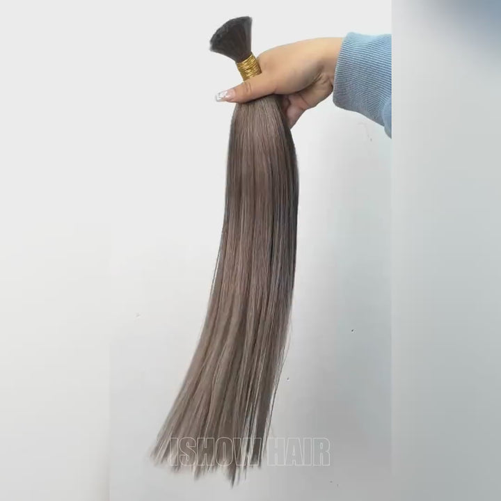 Ishow Straight Human Hair Bulk For Braiding #18 Dark Ash Platinum Premium 100% Unprocessed Raw Hair