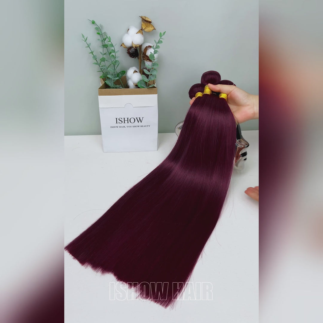 Ishow 99J Burgundy 15A Premium Human Hair Bundles Long Lasting Straight Hair 100% Unprocessed Raw Human Hair Bundles
