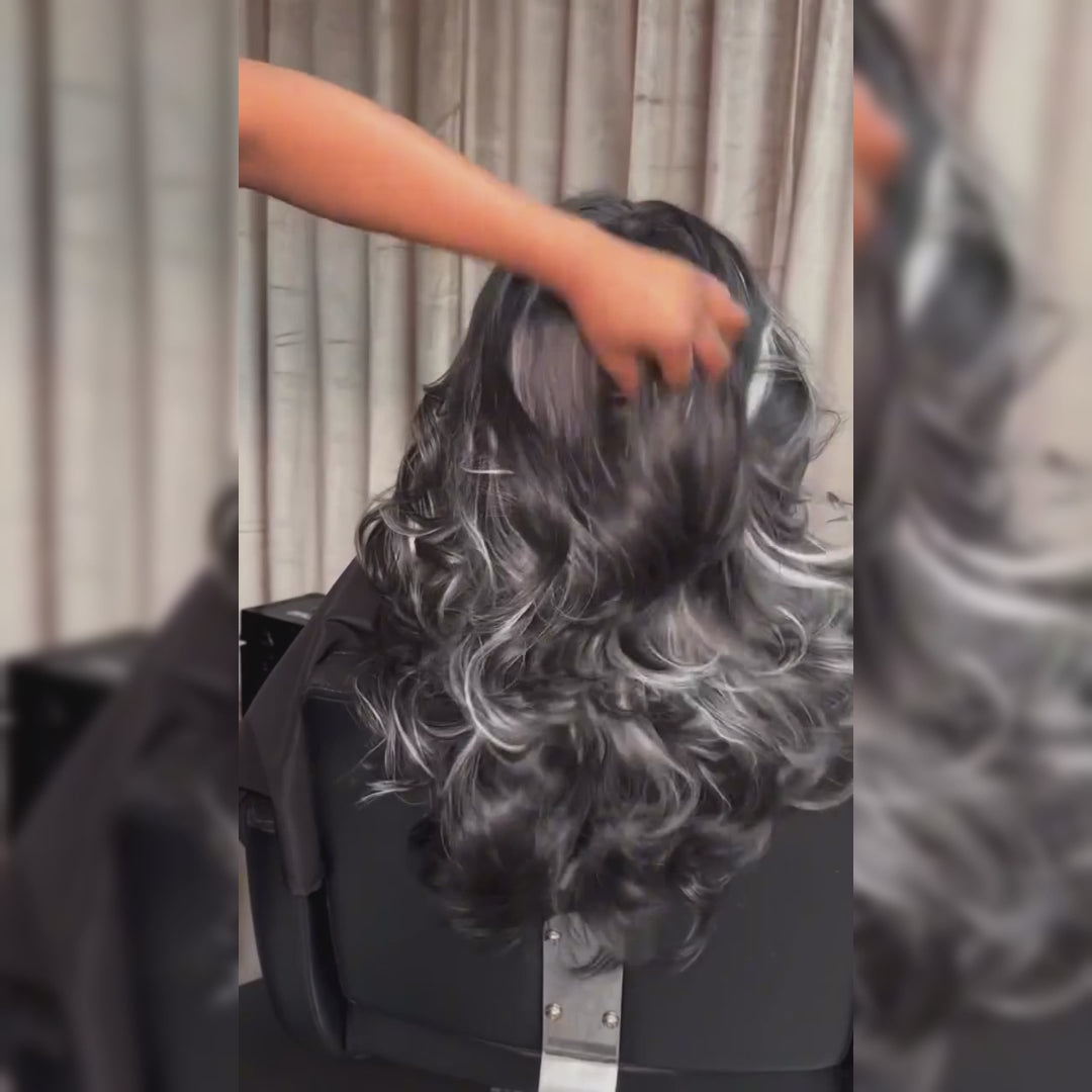 Gray Lace Front Wigs Body Wave Human Hair Wig Gray Silver Highlights Wigs 13x4 Lace Frontal Wig