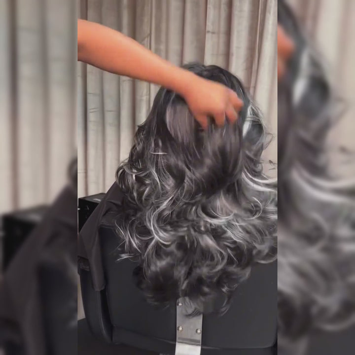 Gray Lace Front Wigs Body Wave Human Hair Wig Gray Silver Highlights Wigs 13x4 Lace Frontal Wig