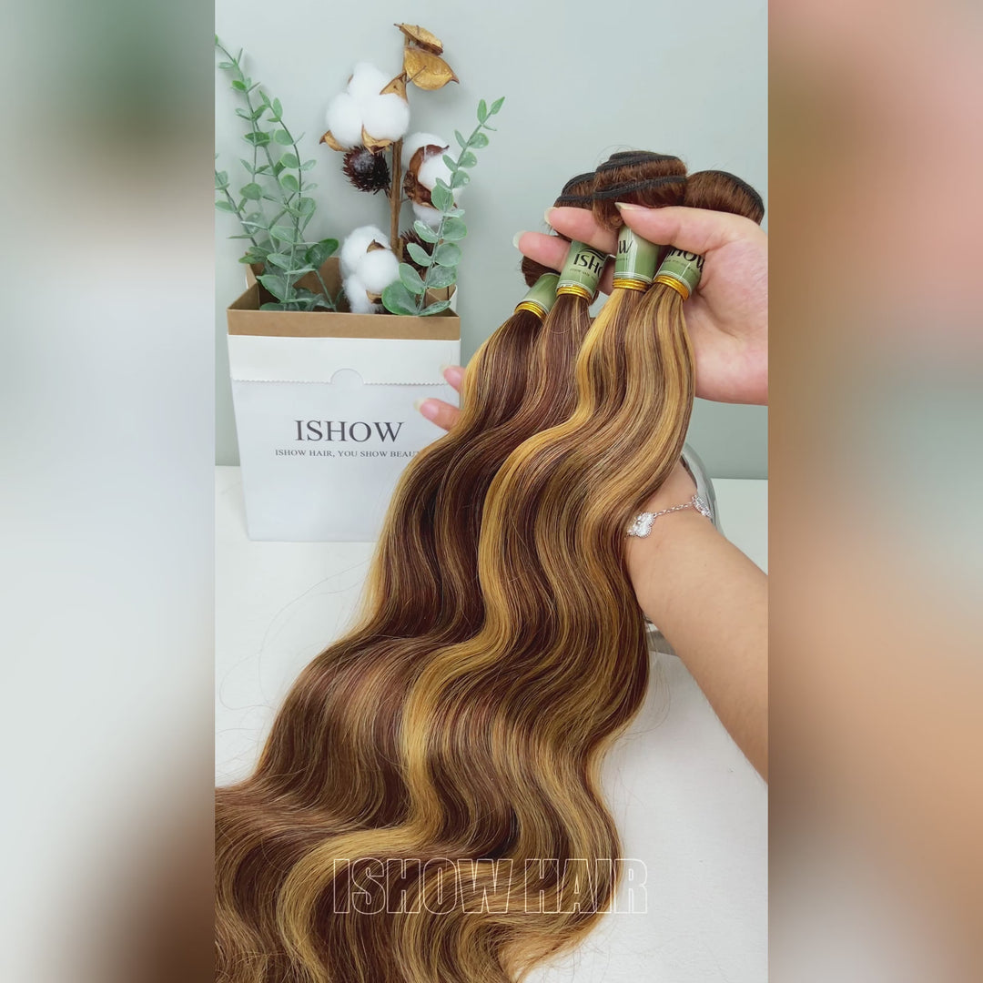 Ishow P4/27 Highlight Color 15A Premium Human Hair Bundles Body Wave 100% Unprocessed Raw Human Hair Bundles